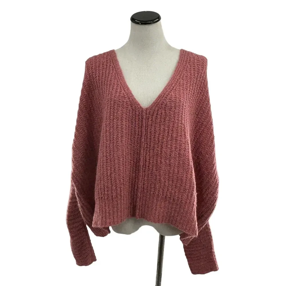 Free People Pink Rose Moonbeam V Neck Sweater